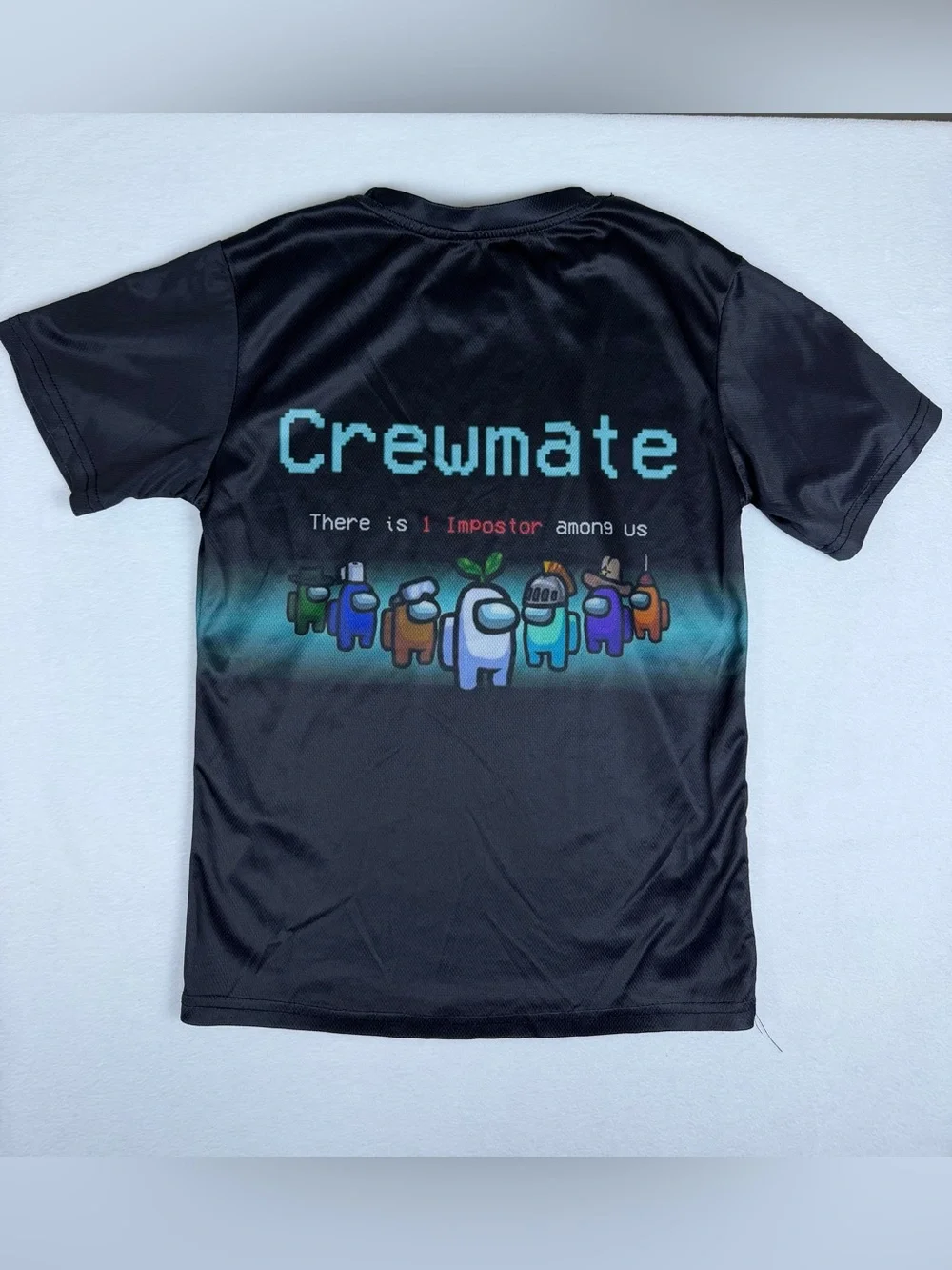 Among Us Crewmate Graphic T-Shirt Black Short Sleeve Kids Size Small S Gamer Top
